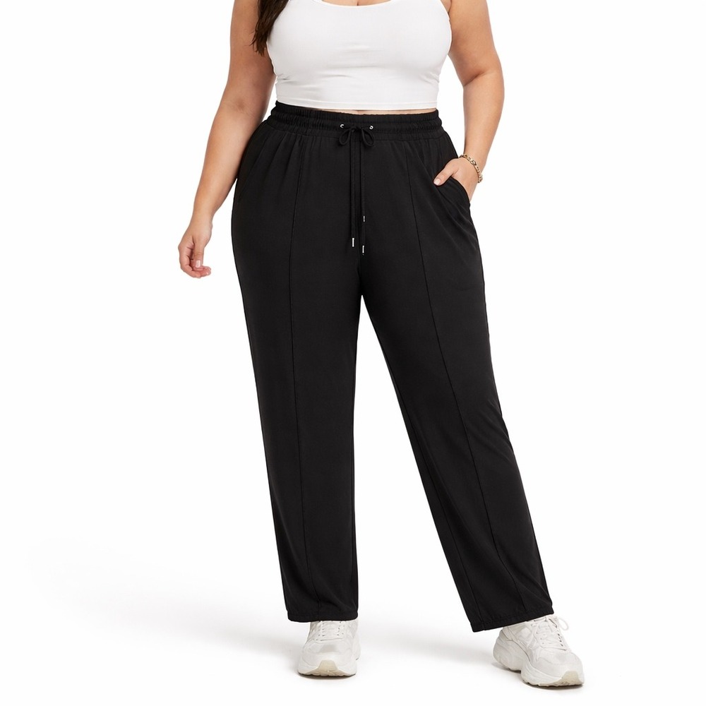 Nine West Women's Soft Ponte Jogger Pants Black XL Drawstring Athleisure